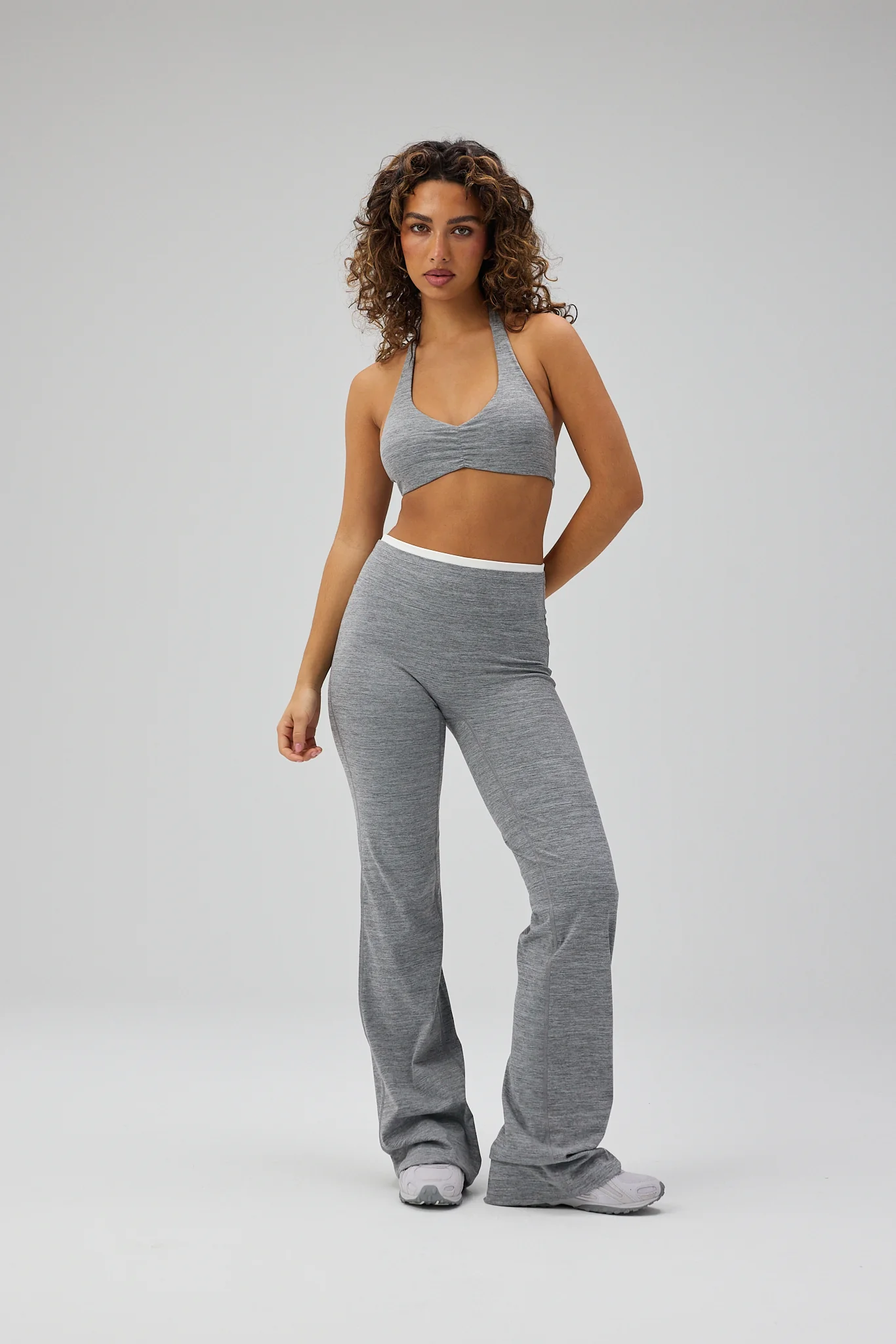 Double Lining Flare Pants - Grey Melange