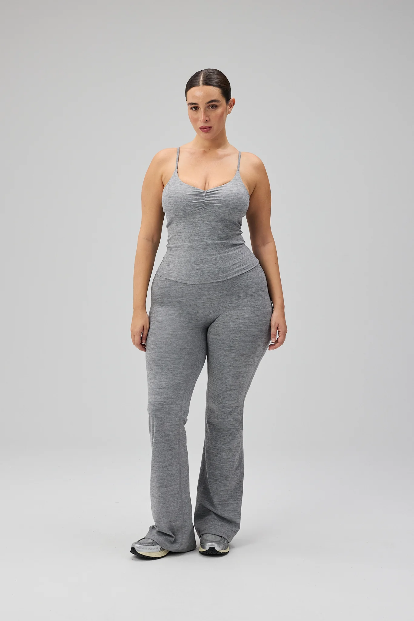Double Lining Flare Pants - Grey Melange - Image 5