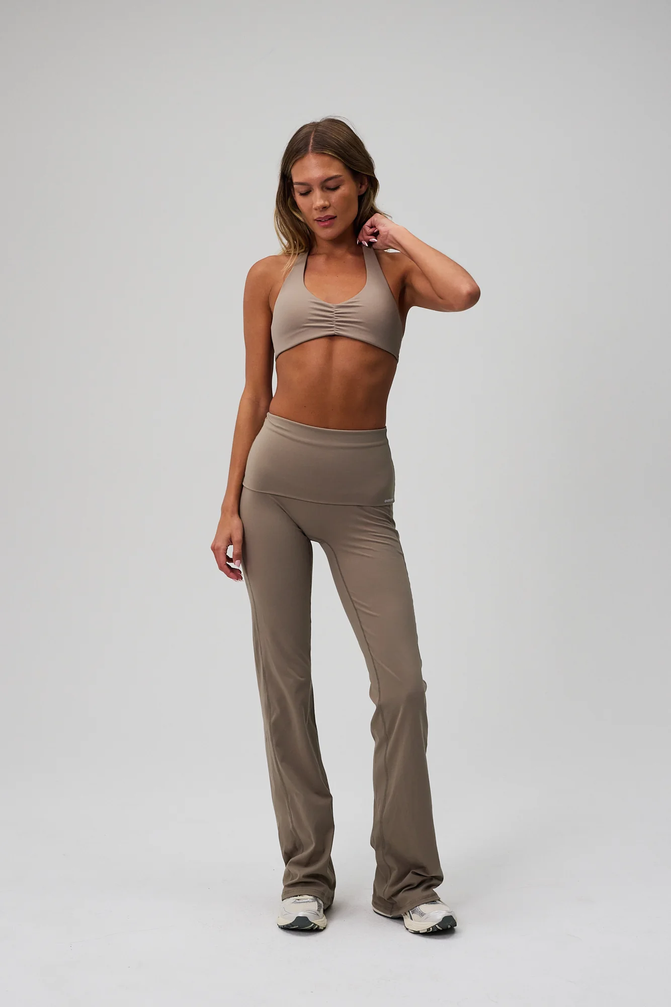 Neaty Fold Over Flare Pants - Sand Beige